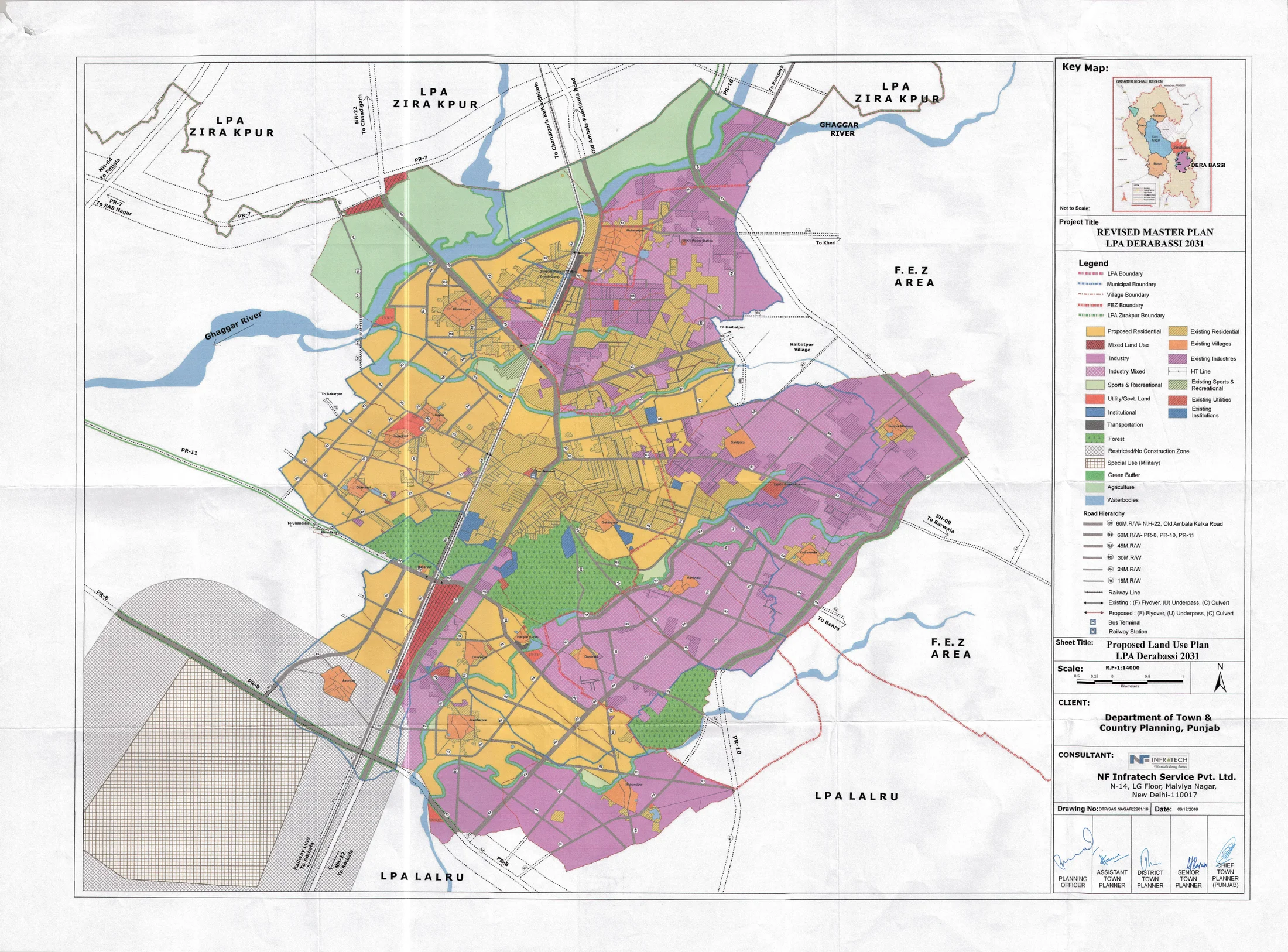 Dera Bassi proposed land use plan — zoning, roads, and villages