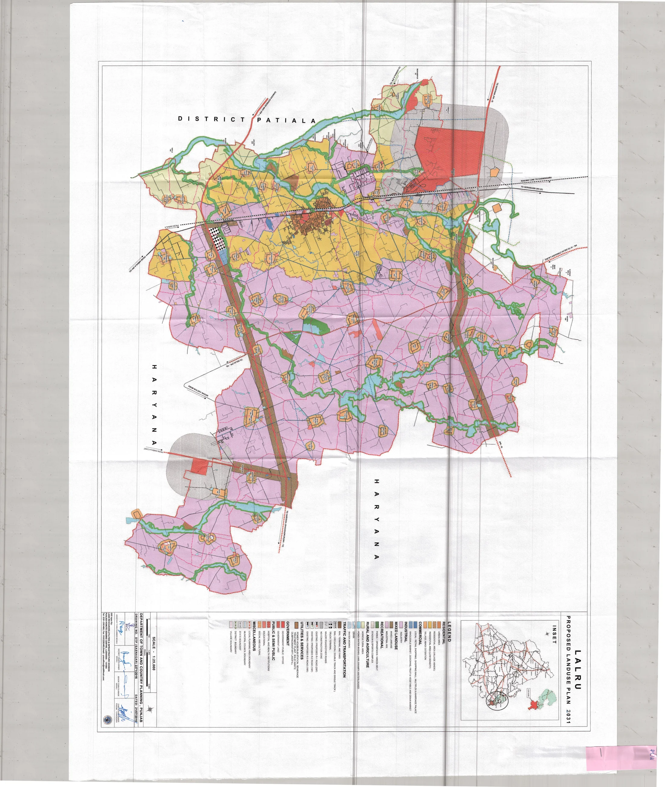 Lalru proposed land use plan — zoning, roads, and villages