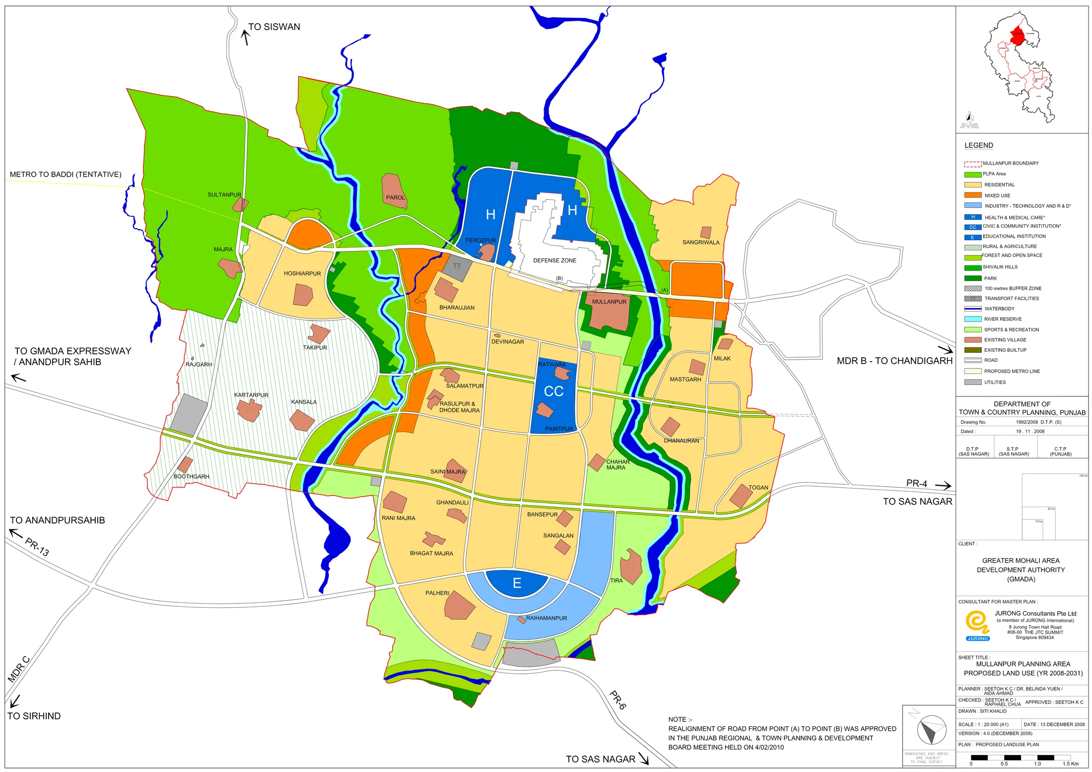 Mullanpur proposed land use plan — zoning, roads, and villages